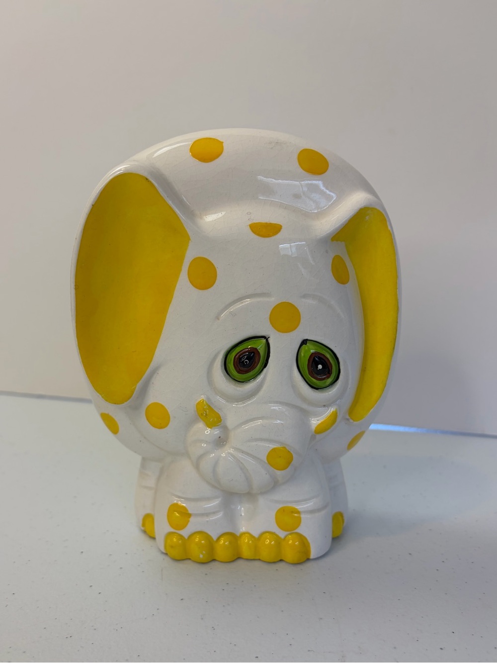 Vintage Retro Polka Dot Kitsch Elephant Ceramic Coin Bank Ceramaster Japan 1960s